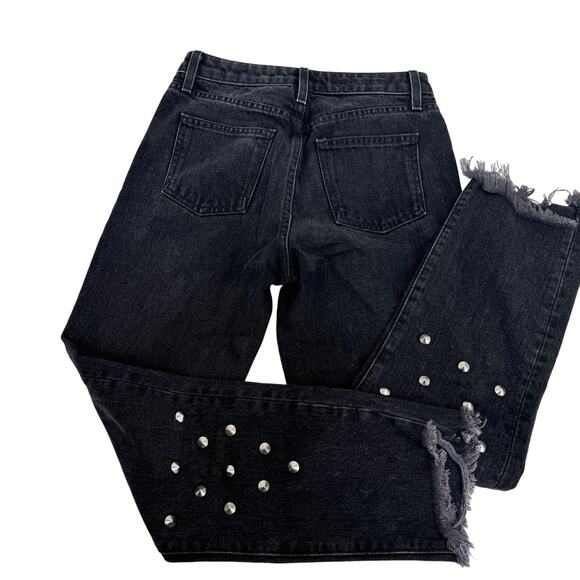 CARMAR Emelia Sturgis Spiked Straight Leg Frayed Goth Jeans Black Size‎ 25 - Picture 9 of 10